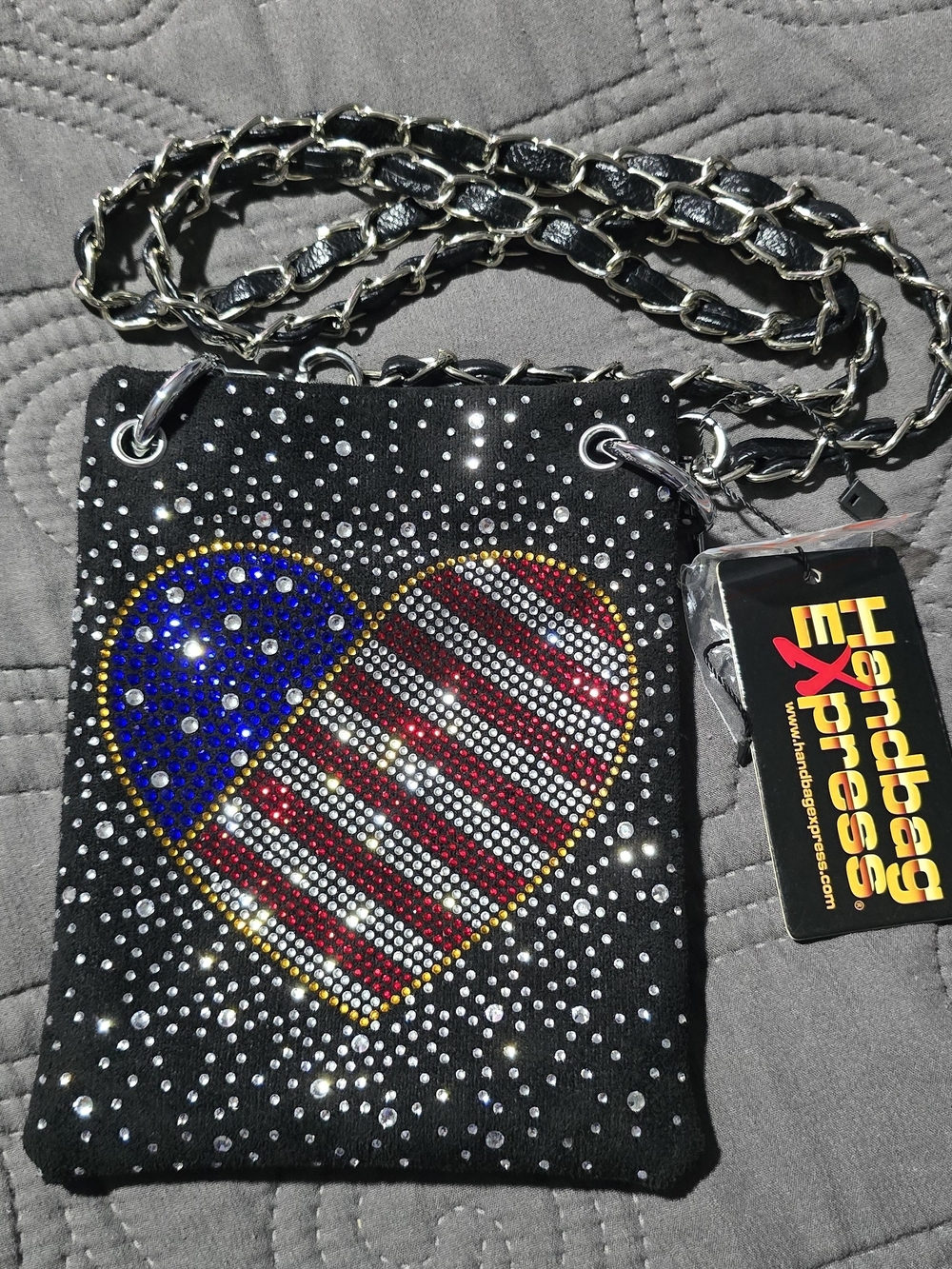 Black Rhinestone Crossbody with American Flag Heart